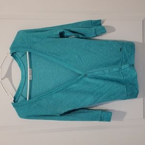 Garage Brand Teal and White Striped 3/4 Sleeve Cardigan Size Medium